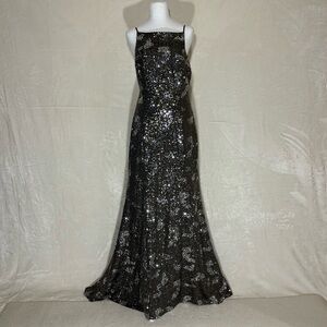 City Triangles Black Formal Evening Gown sz 13 Sequins Asymmetric Hem Backless